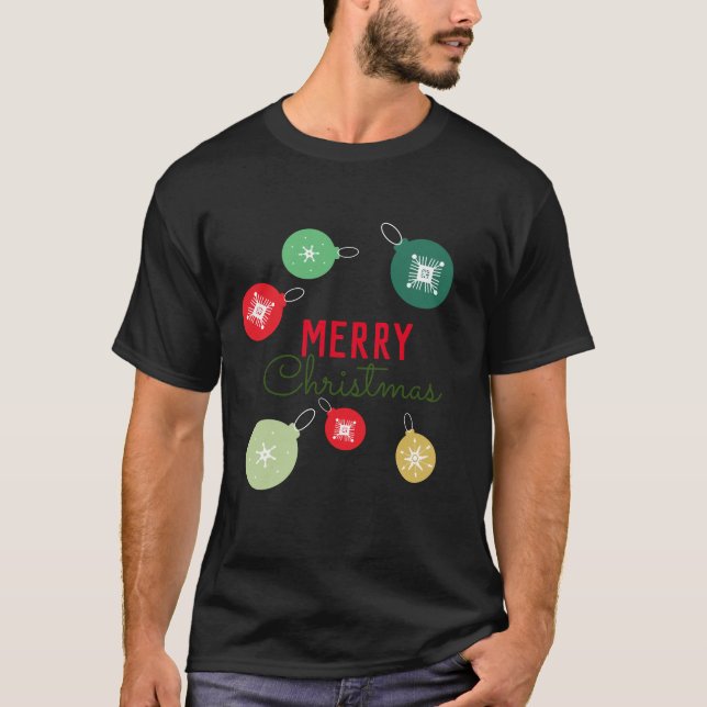 Camiseta Feliz Natal Flocos de Neve Ornament T-Shirt Preto (Frente)