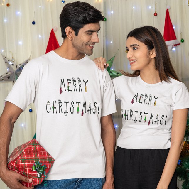 Camiseta Feliz Natal - Fonte de decoração (Merry Christmas Decoration Font T-Shirt)