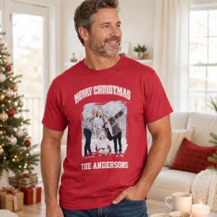 Camiseta Feliz Natal foto família vermelho branco