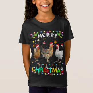 Camiseta Feliz Natal Frango Santa Hat Luz Natal Funn