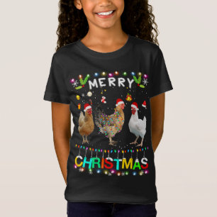 Camiseta Feliz Natal Frango Santa Hat Luz Natal Funn