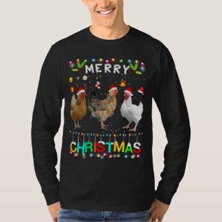 Camiseta Feliz Natal Frango Santa Hat Luz Natal Funn