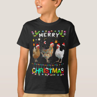 Camiseta Feliz Natal Frango Santa Hat Luz Natal Funn