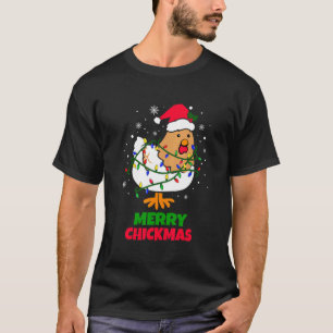 Camiseta Feliz Natal Galinha Chapéu Divertido do Papai Noel