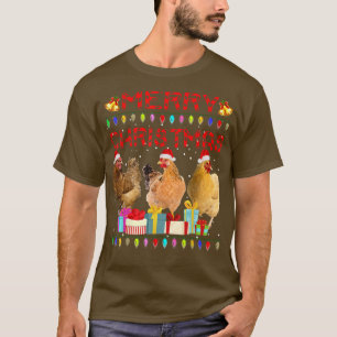 Camiseta Feliz Natal Galinha Chapéu do Papai Noel Luzes Nat