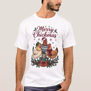 Camiseta Feliz Natal Galinhas Chapéus Presentes Sn