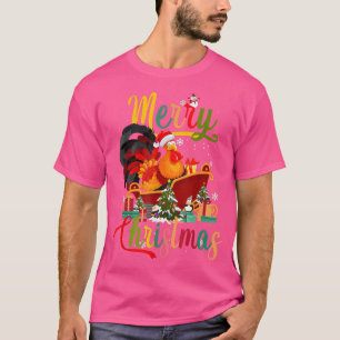 Camiseta Feliz Natal Galinhas Santa Hat Luzes Engraçadas Ch