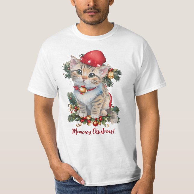 Camiseta Feliz Natal, gatinho (Frente)