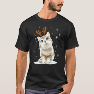 Camiseta Feliz Natal Gatinho Bonito Rena Fantasia Família 