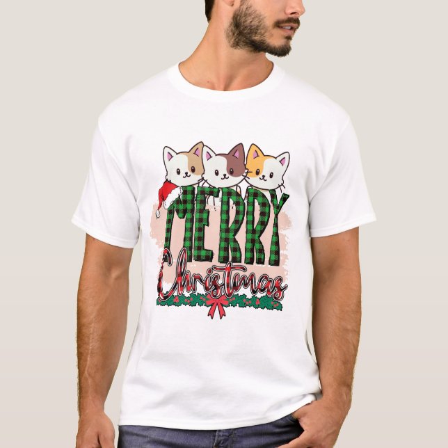 Camiseta Feliz Natal - Gatinhos de Cuecas Triplas (Frente)