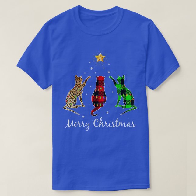 Camiseta Feliz Natal Gato Buffalo Xadrez Xmas Cats (Frente do Design)
