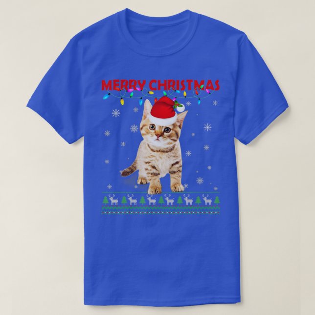 Camiseta Feliz Natal Gato Correspondente à Família Pijama M (Frente do Design)
