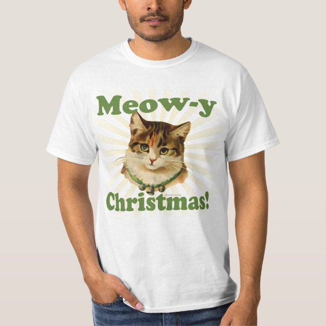 Camiseta Feliz Natal, Gato Feriado Bonito (Frente)