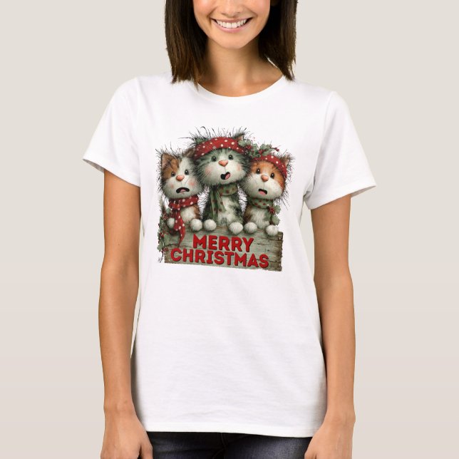 Camiseta Feliz Natal Gatos (Frente)