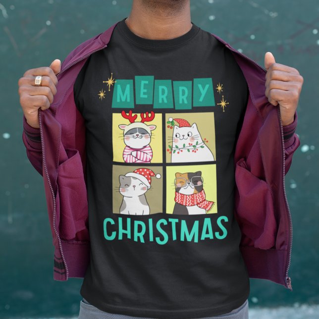 Camiseta Feliz Natal Gatos de Natal (Criador carregado)