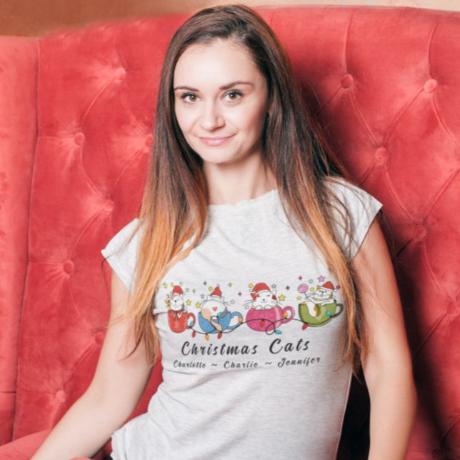 Camiseta Feliz Natal Gatos I Monograma Festa de Natal (Criador carregado)