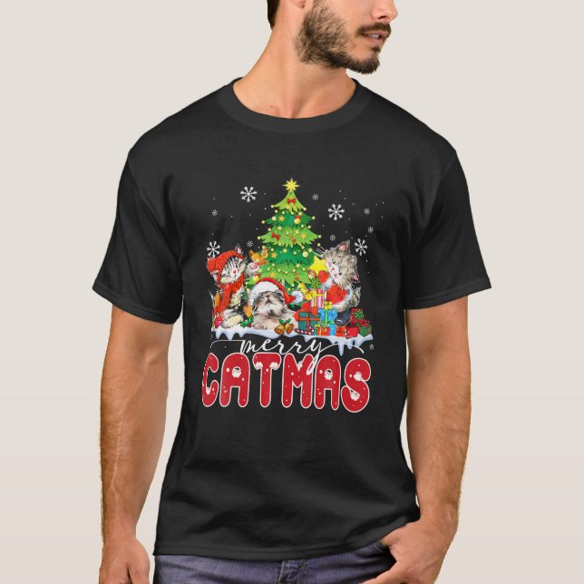 Camiseta Feliz Natal Gelado Catmas Proprietários de Kitten  (Frente)
