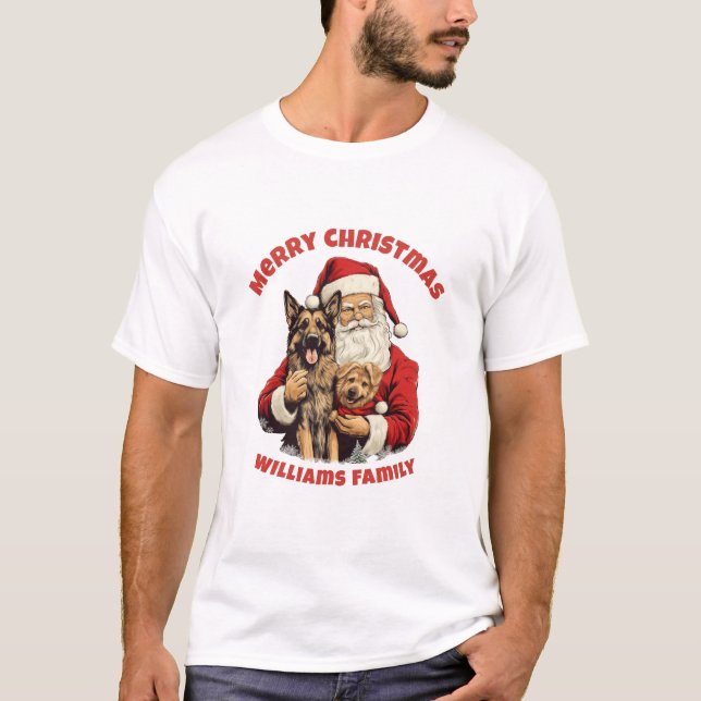 Camiseta Feliz Natal - German shepherd do Pai Natal (Frente)