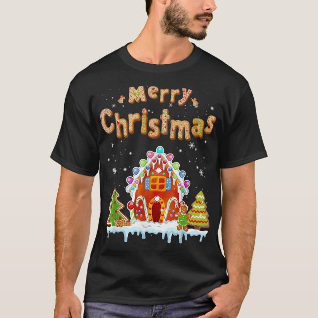 Camiseta Feliz Natal Gingercake House Baking Candy (Frente)
