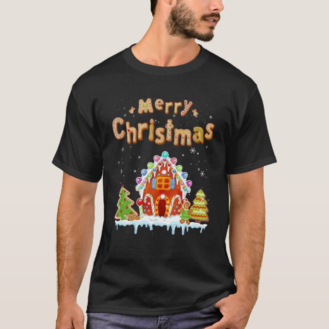 Camiseta Feliz Natal Gingercake House Baking Candy Can (Frente)