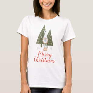 Camiseta Feliz Natal Gnome de Inverno e Pássaro Azul