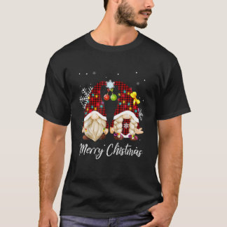 Camiseta Feliz Natal Gnomo Buffalo Xadrez Red Funny Fami