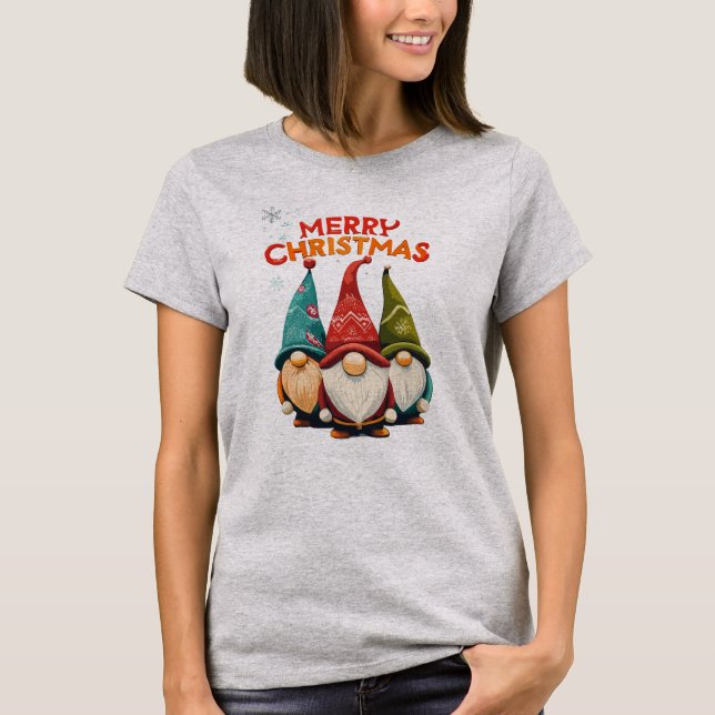 Camiseta Feliz Natal Gnomos bonitos (Frente)
