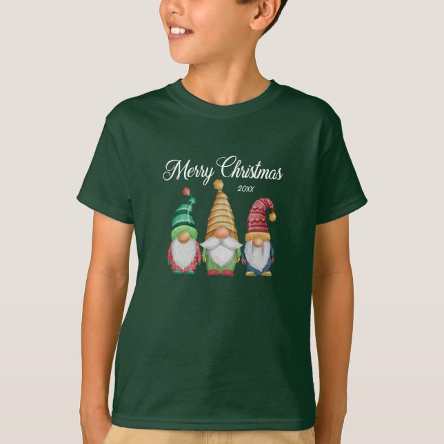 Camiseta Feliz Natal Gnomos Coloridos Festivos Verde (Frente)