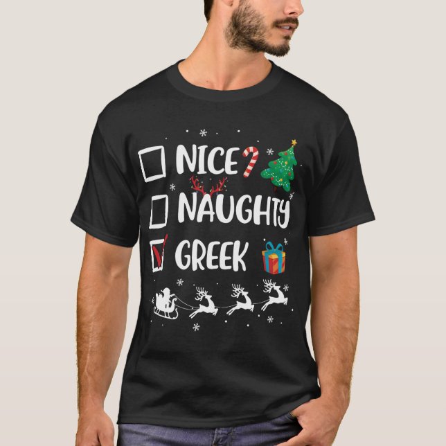 Camiseta Feliz Natal Grego Engraçado Santa Hat Xmas (Frente)