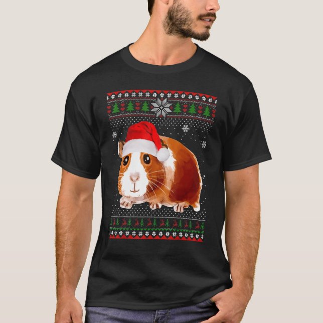 Camiseta Feliz Natal Guiné Pig Hat Papais noeis Feios Xmas  (Frente)