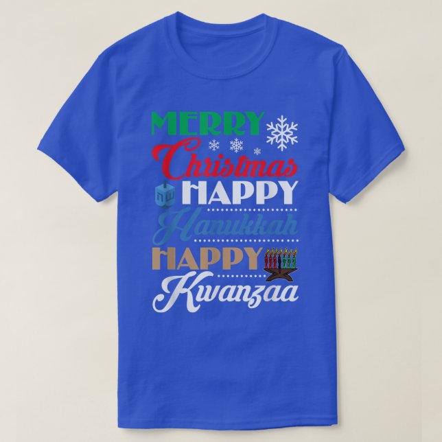 Camiseta Feliz Natal Hanukkah Happy Kwanzaa (Frente do Design)