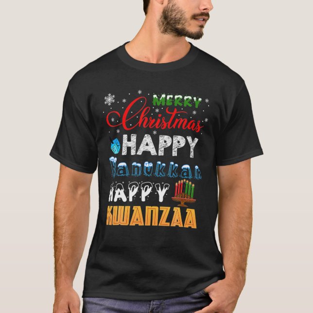 Camiseta Feliz Natal Hanukkah Happy Kwanzaa (Frente)
