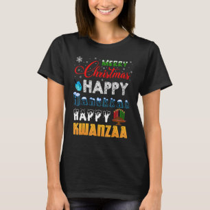 Camiseta Feliz Natal Hanukkah Happy Kwanzaa