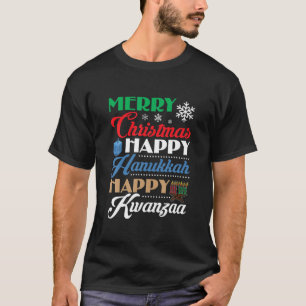 Camiseta Feliz Natal Hanukkah Happy Kwanzaa