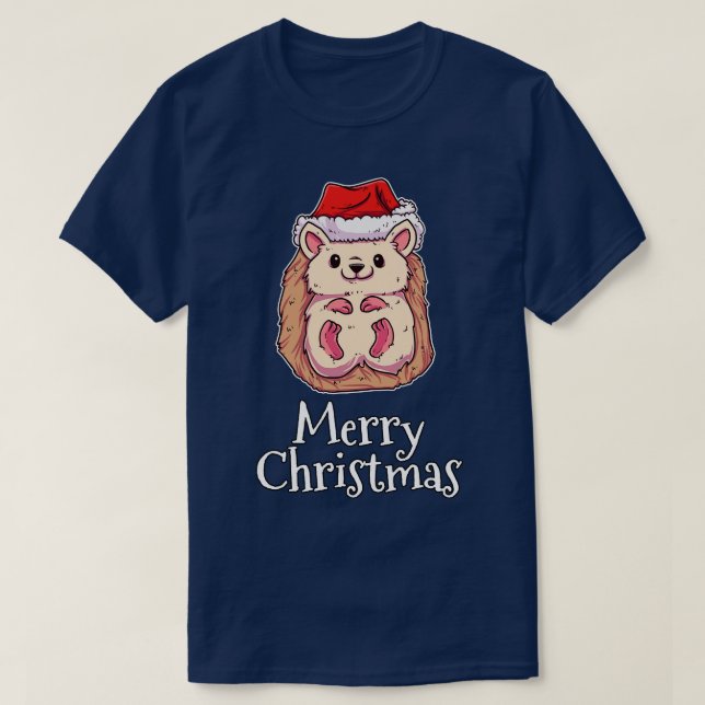 Camiseta Feliz Natal Hedgehog Santas Hat Hedgehog (Frente do Design)