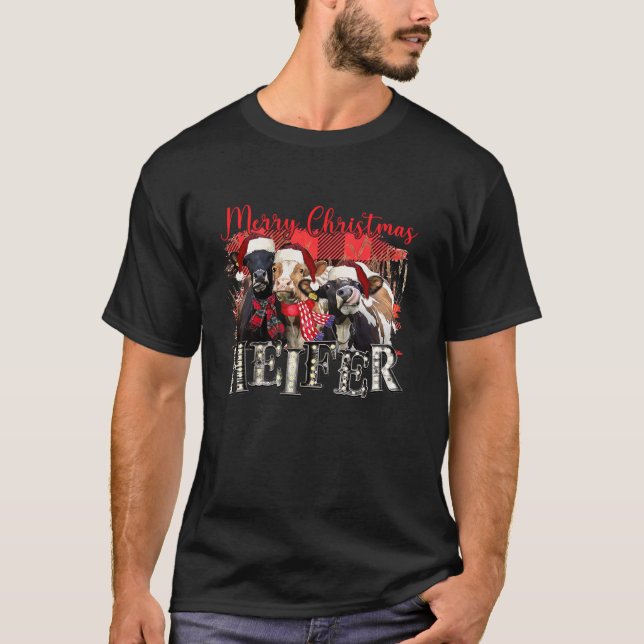 Camiseta Feliz Natal Heifer Papais noeis Engraçados Vaca Bu (Frente)