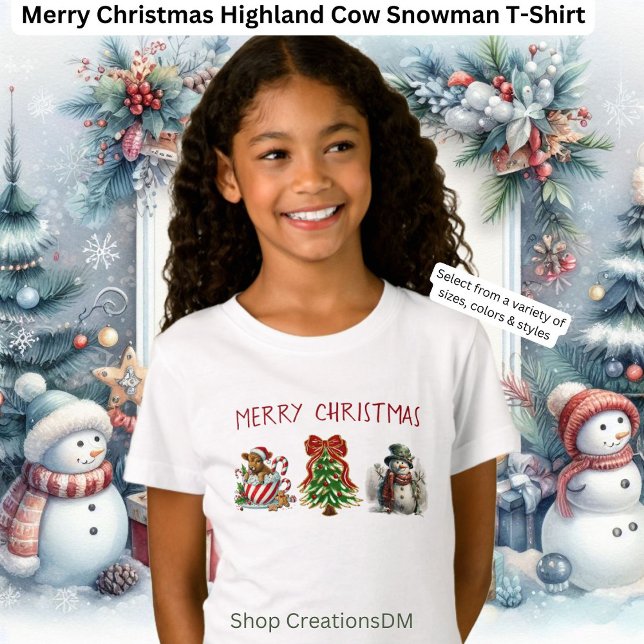 Camiseta Feliz Natal Highland Cow Snowman (Criador carregado)
