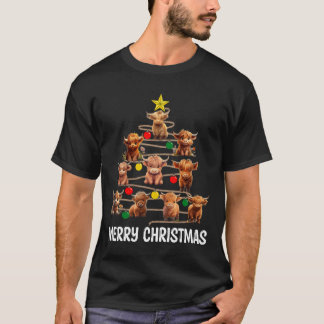 Camiseta Feliz Natal Highland Cow Western Xmas Tree Paj
