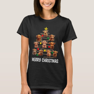 Camiseta Feliz Natal Highland Cow Western Xmas Tree Paj