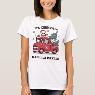 Camiseta Feliz Natal Hilário Gato das Mulheres Básicas