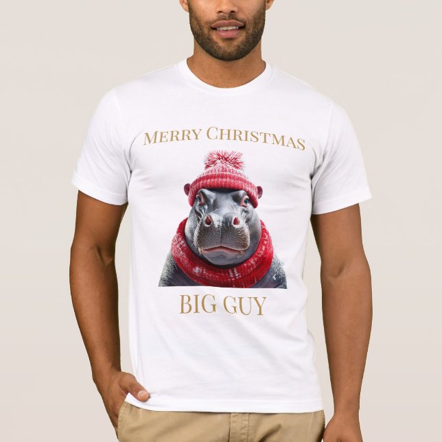 Camiseta Feliz Natal Hippo beanie e cachecol Hoodie (Frente)