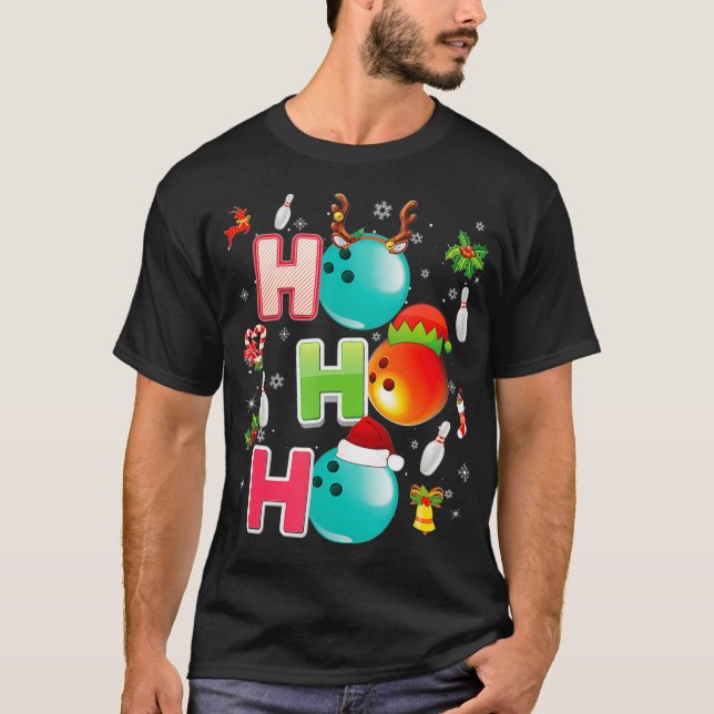 Camiseta Feliz Natal Ho Ho Ho Boliche Pajama Papais noeis A (Frente)