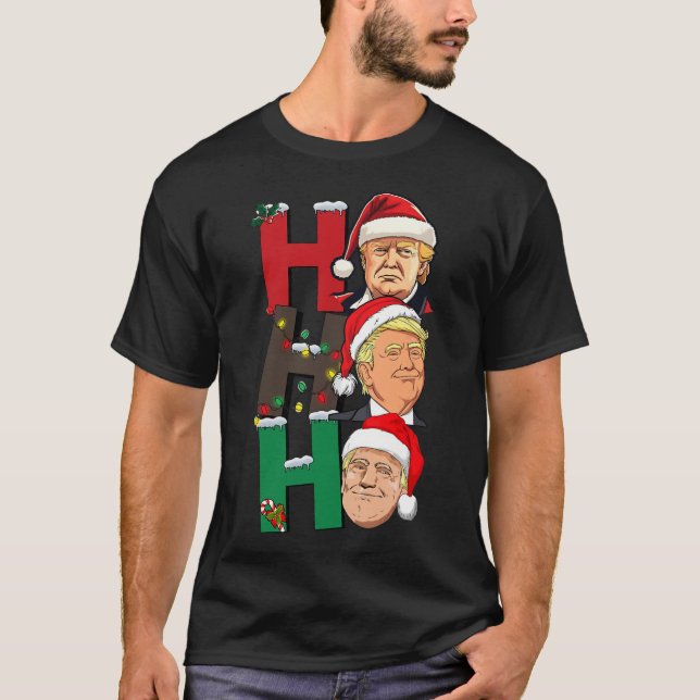 Camiseta Feliz Natal Ho Ho Ho Trump Papais noeis Light Chri (Frente)