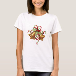 Camiseta Feliz Natal Holly Ouro Bell Red Arco