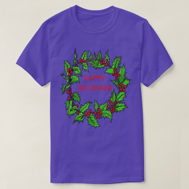Camiseta Feliz Natal Holly Wreath (Frente do Design)