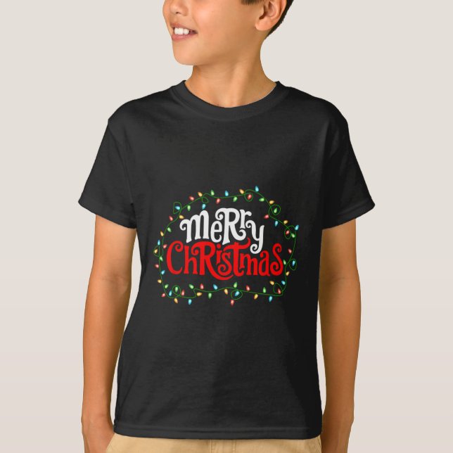 Camiseta Feliz Natal Homens da Família Xmas Mulheres Crianç (Frente)