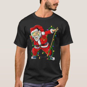 Camiseta Feliz Natal Hóquei no Gelo Dabbing Papai Noel