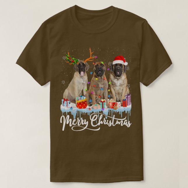 Camiseta Feliz Natal Inglês Papais noeis Mastiff Light Rein (Frente do Design)