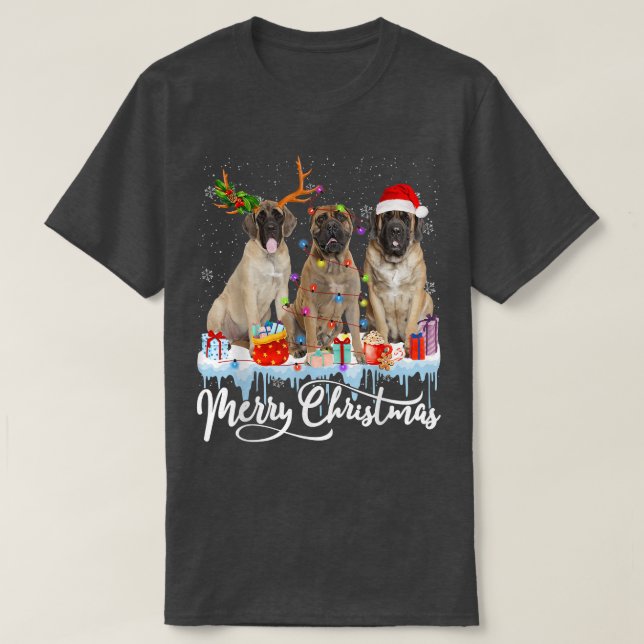 Camiseta Feliz Natal Inglês Papais noeis Mastiff Light Rein (Frente do Design)