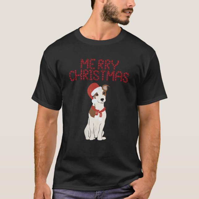 Camiseta Feliz Natal Jack Russell Santa Hat Xmas C (Frente)